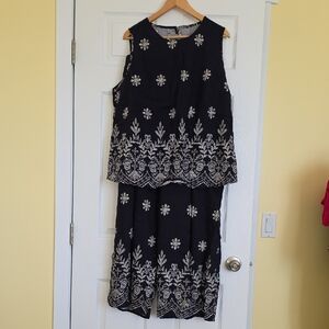 SHEIN Black and White Floral Pantsuit